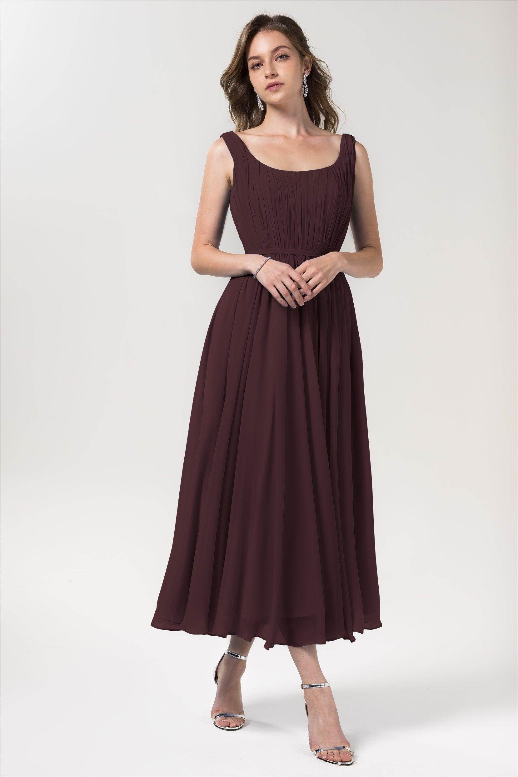 A-Line Tea Length Chiffon Bridesmaid Dress CB0555PS - COCOMELODY